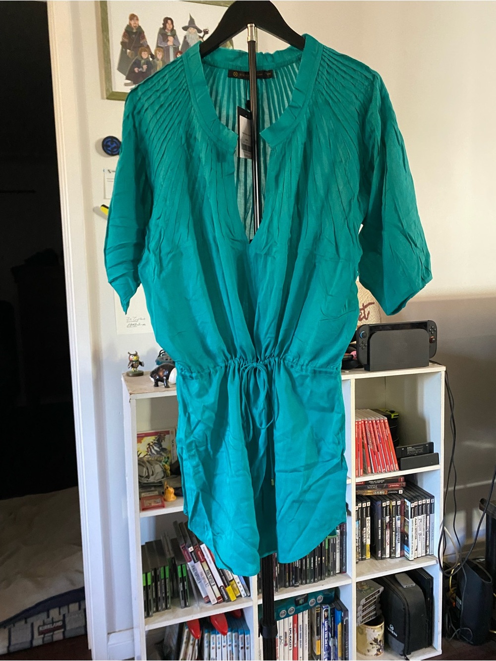 Relaxed Teal Swim Coverup with Drawstring Waist - Picture 10 of 12